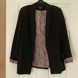 Chico's Black and Purple Open-Front Blazer with Notched Lapel